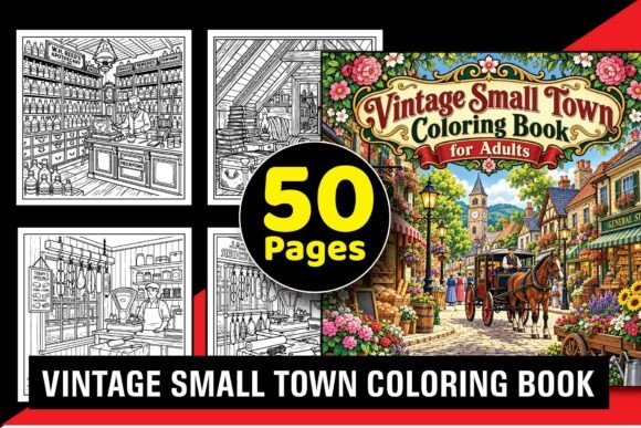 Vintage Small Town Coloring Book