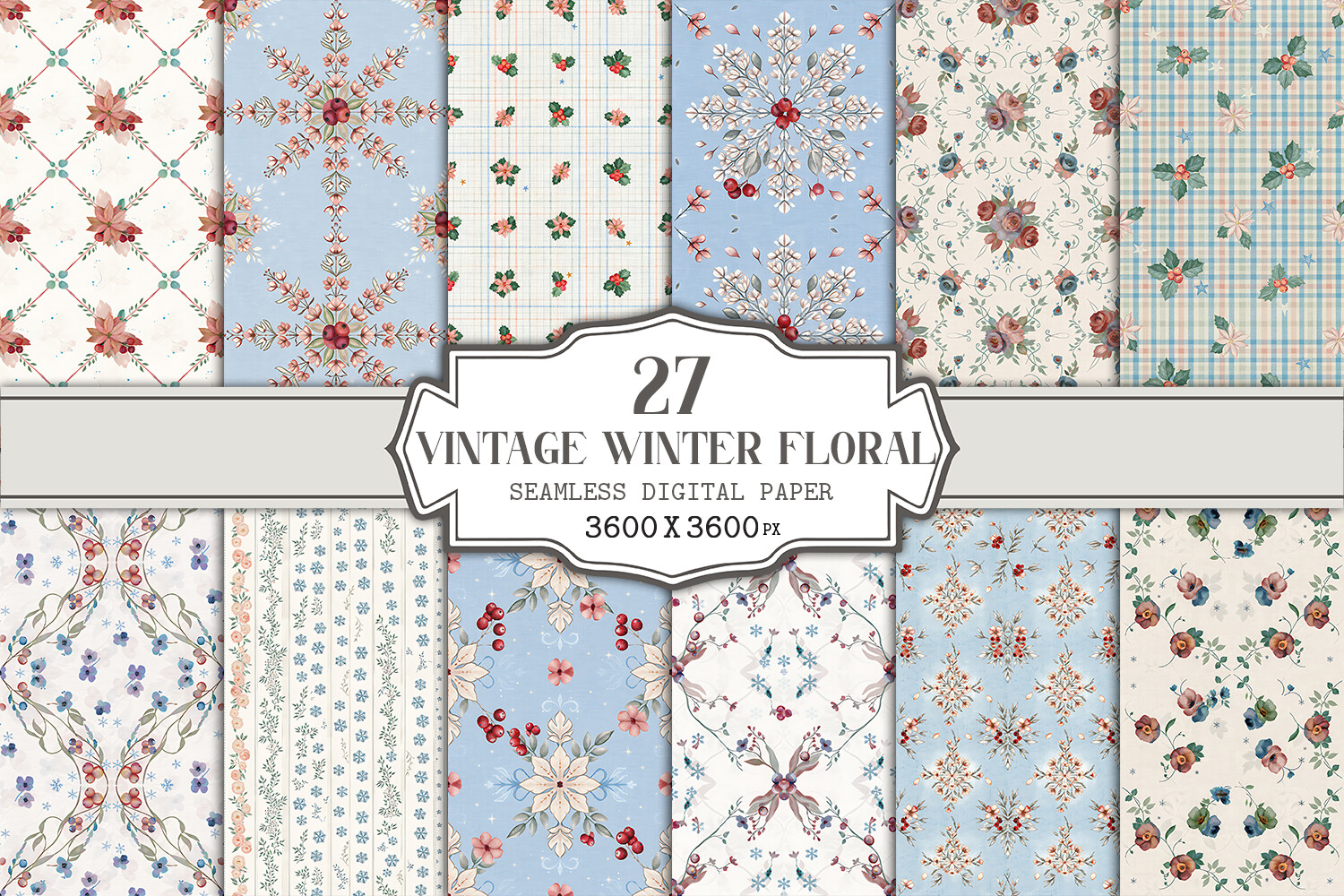 Vintage Winter Floral Seamless Pattern