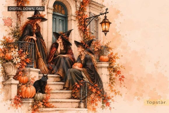Vintage Witch Coven Halloween Background