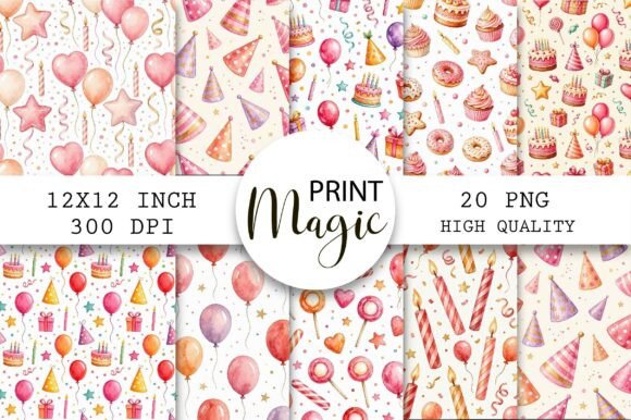 Watercolor Birthday Seamless Patterns