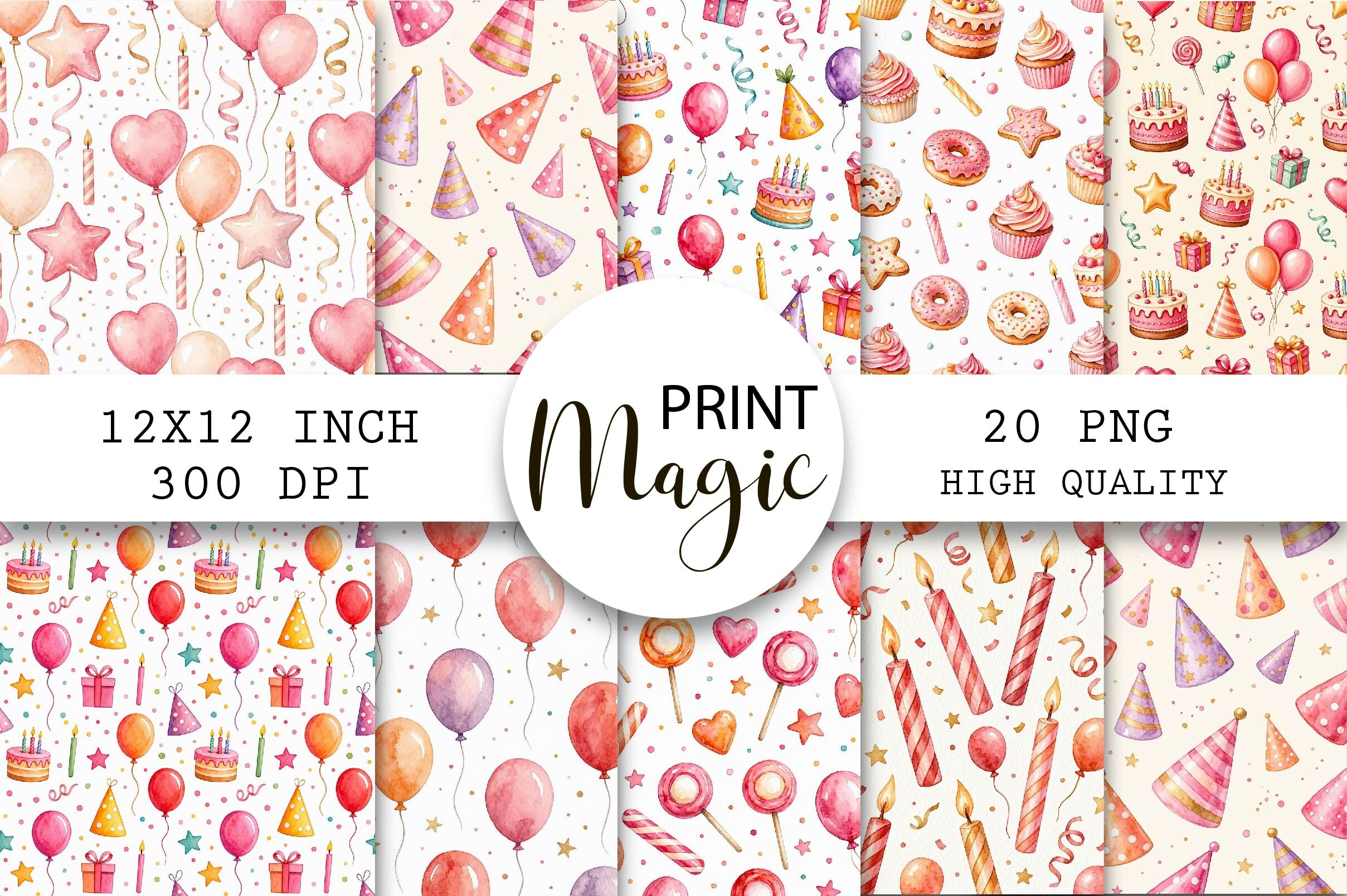 Watercolor Birthday Seamless Patterns
