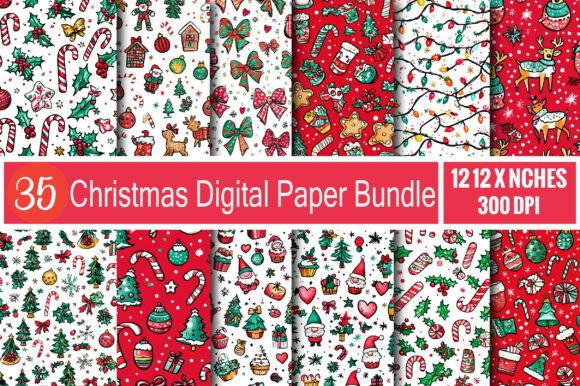 Watercolor Christmas Digital Paper Bundl