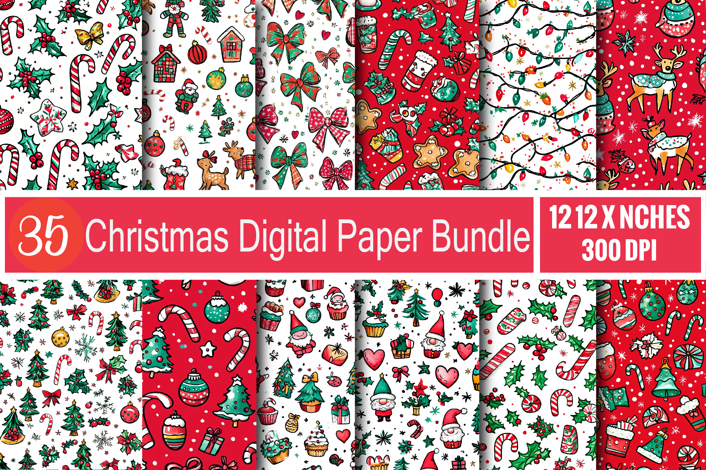 Watercolor Christmas Digital Paper Bundl