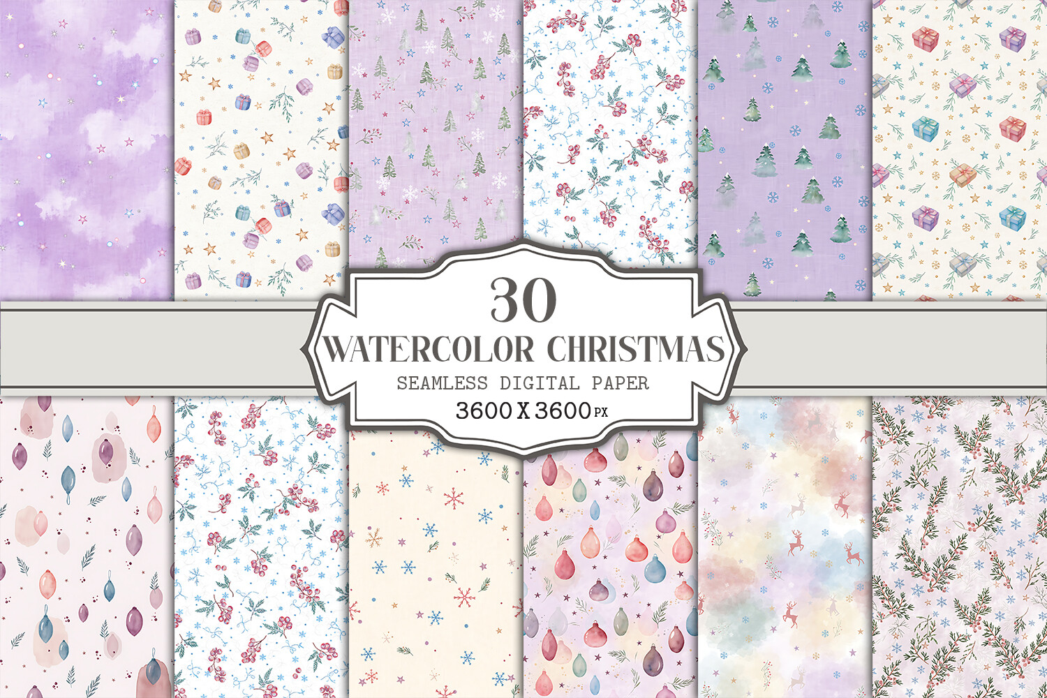 Watercolor Christmas Seamless Pattern