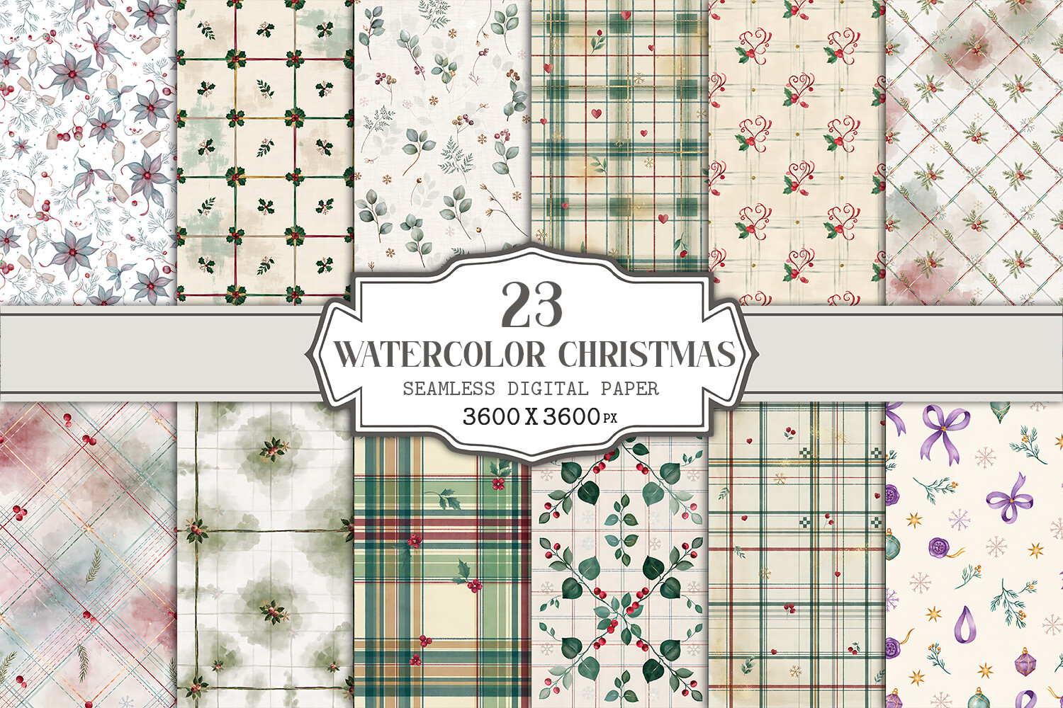 Watercolor Christmas Seamless Pattern