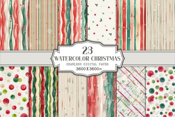 Watercolor Christmas Stripe Seamless