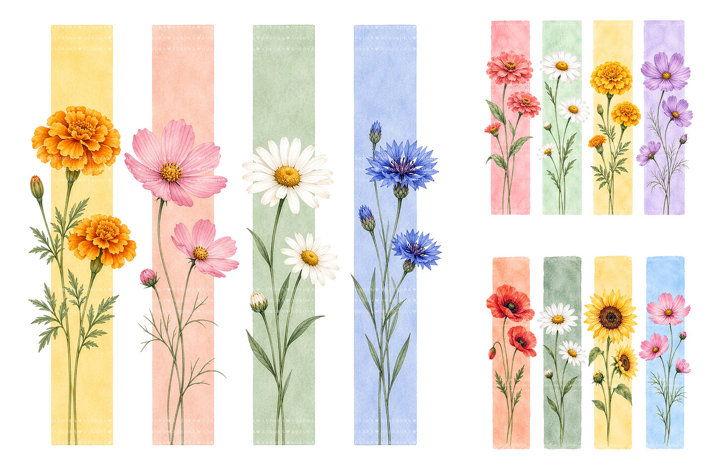 Watercolor Floral Bookmark PNG Bundle