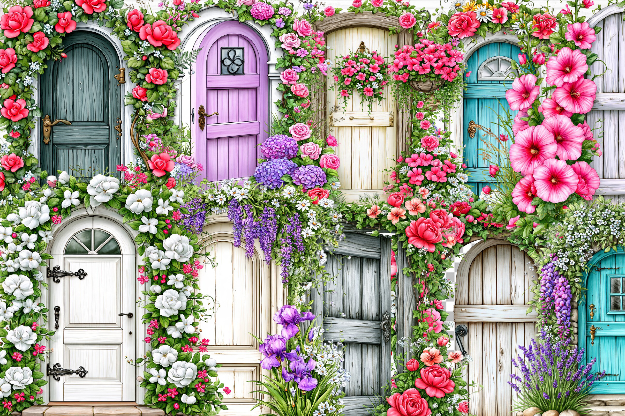 Watercolor Floral Garden Door Clipart