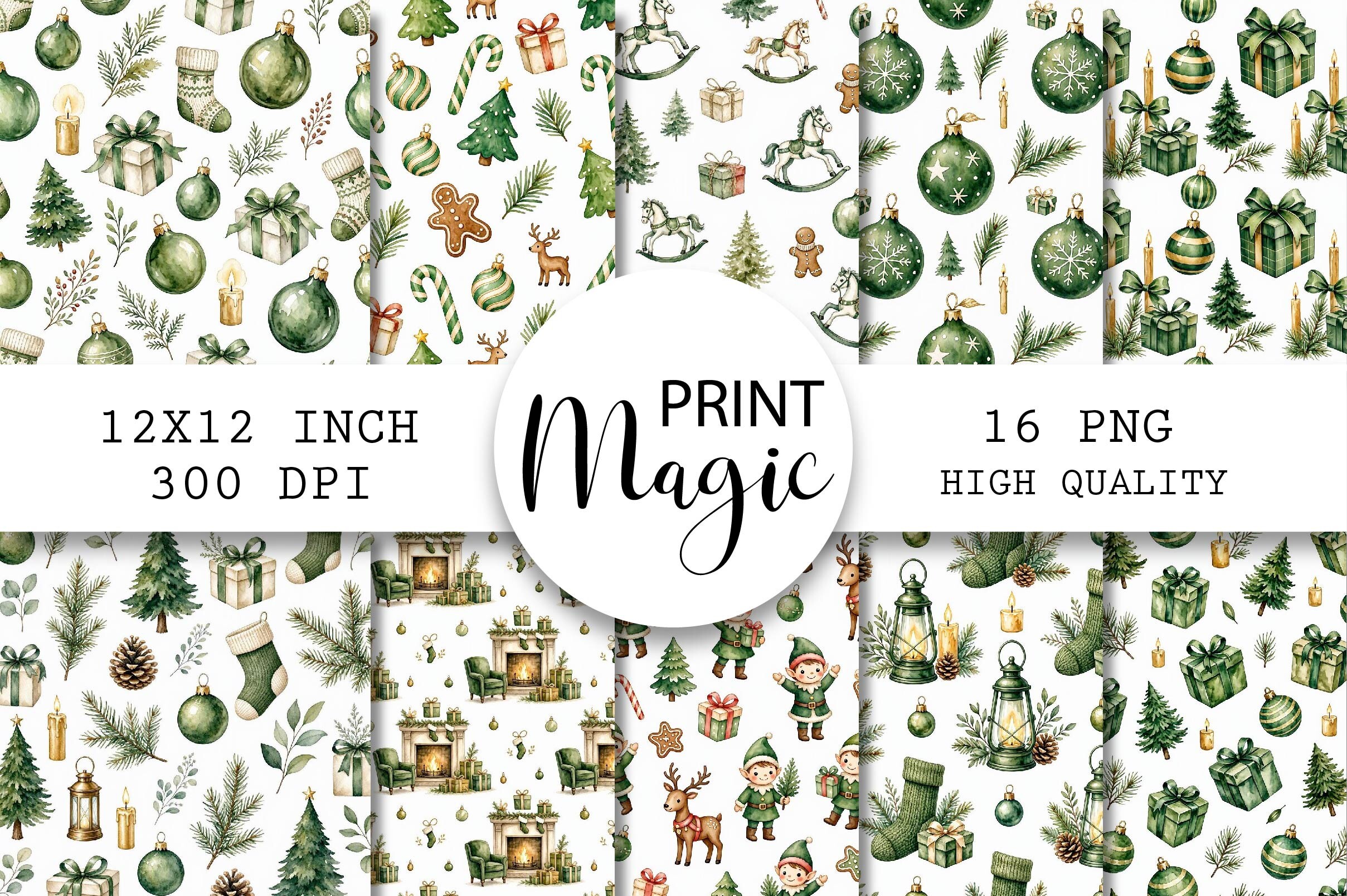 Watercolor Green Christmas Pattern
