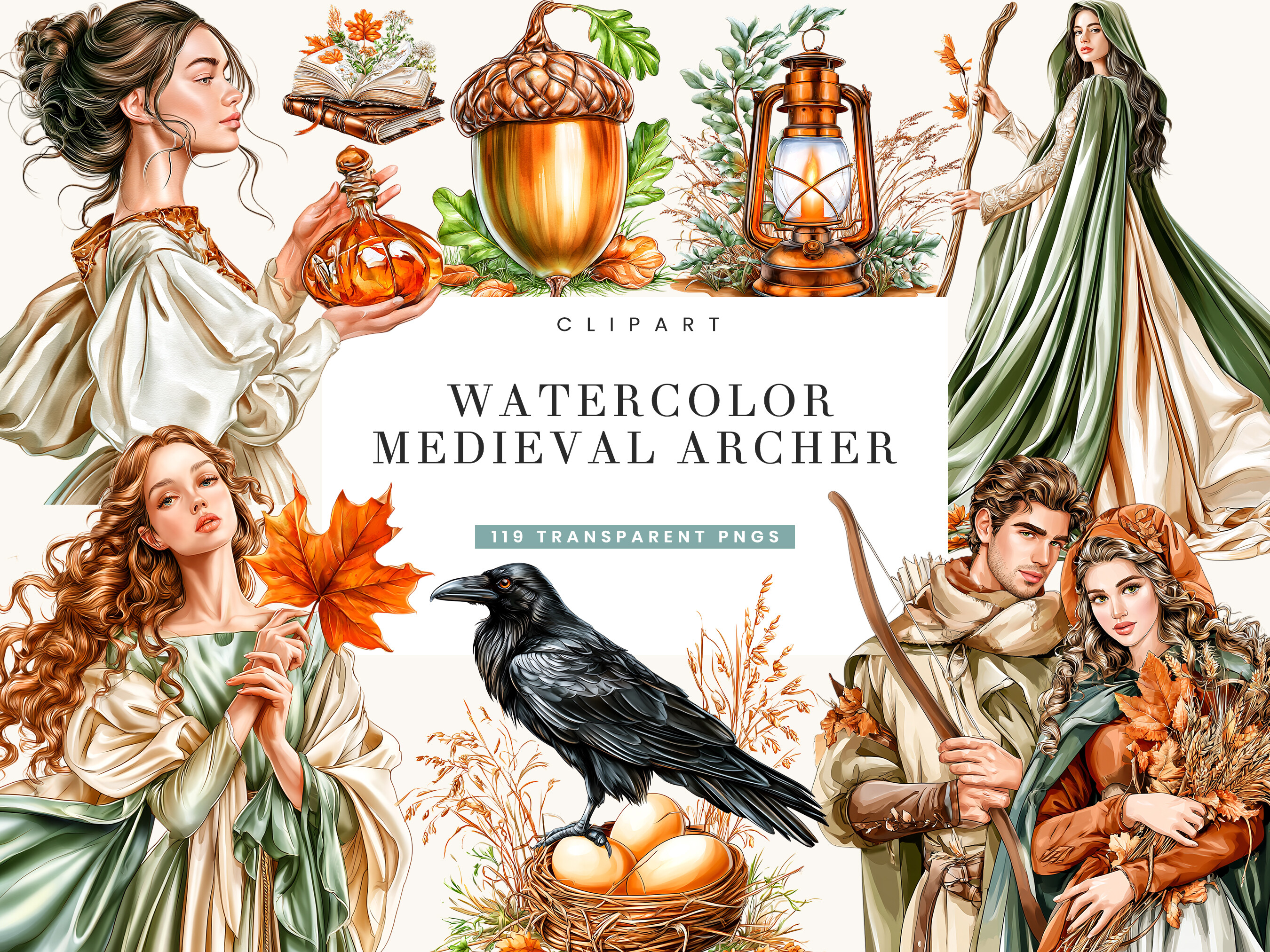 Watercolor Medieval Archer Clipart