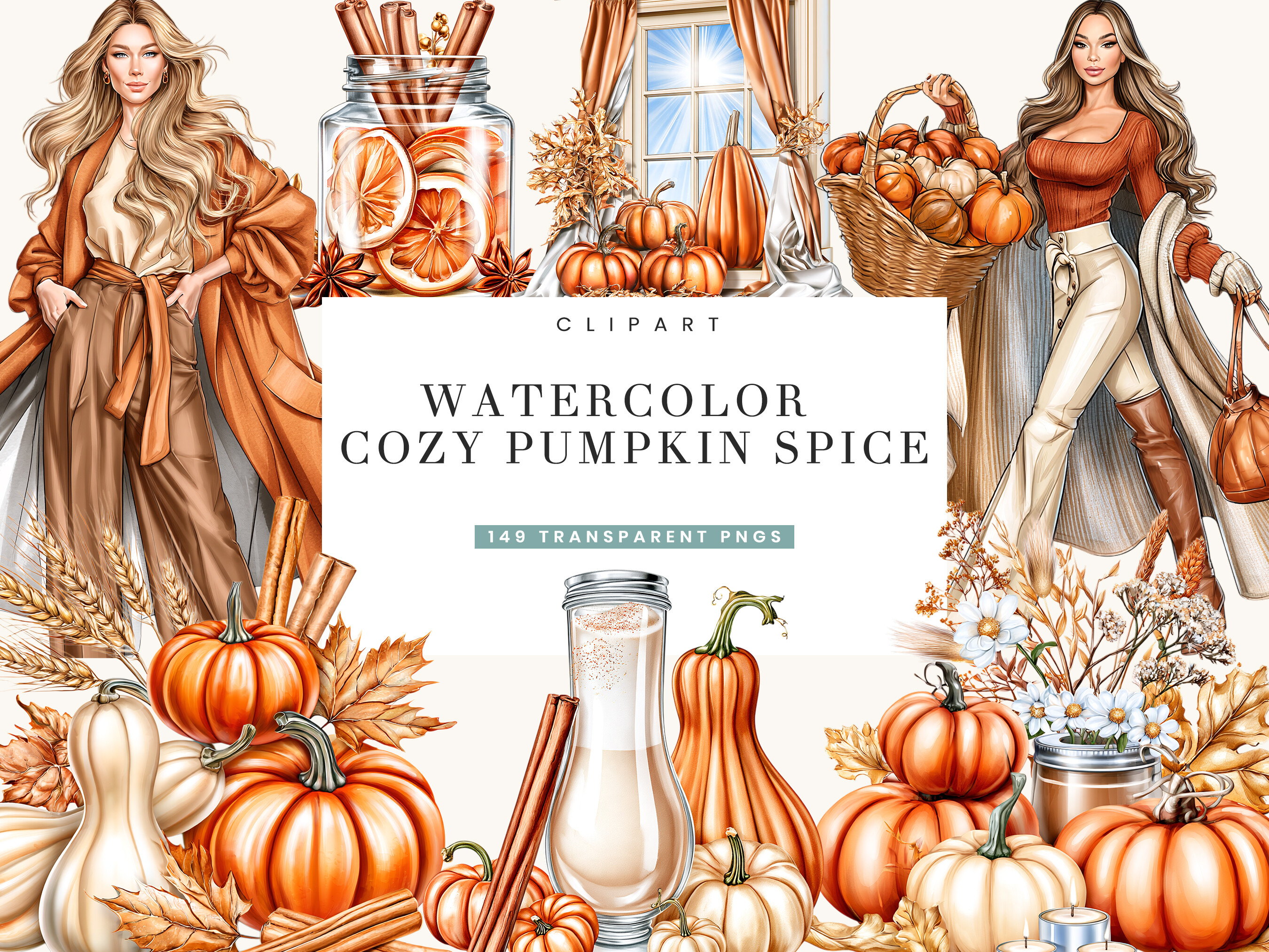 Watercolor Pumpkin Spice Clipart Bundle
