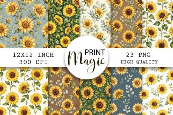 Watercolor Sunflower Seamless Pattern
