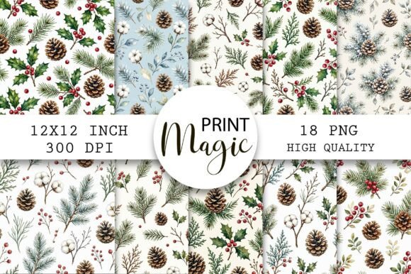 Watercolor Winter Seamless Patterns