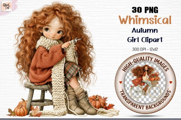 Whimsical Autumn Girl Clipart PNG
