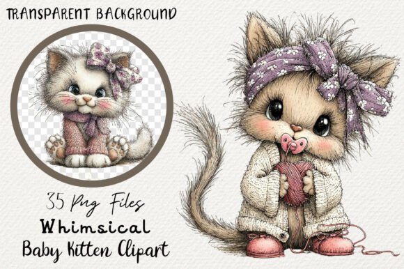 Whimsical Baby Kitten Clipart Bundle