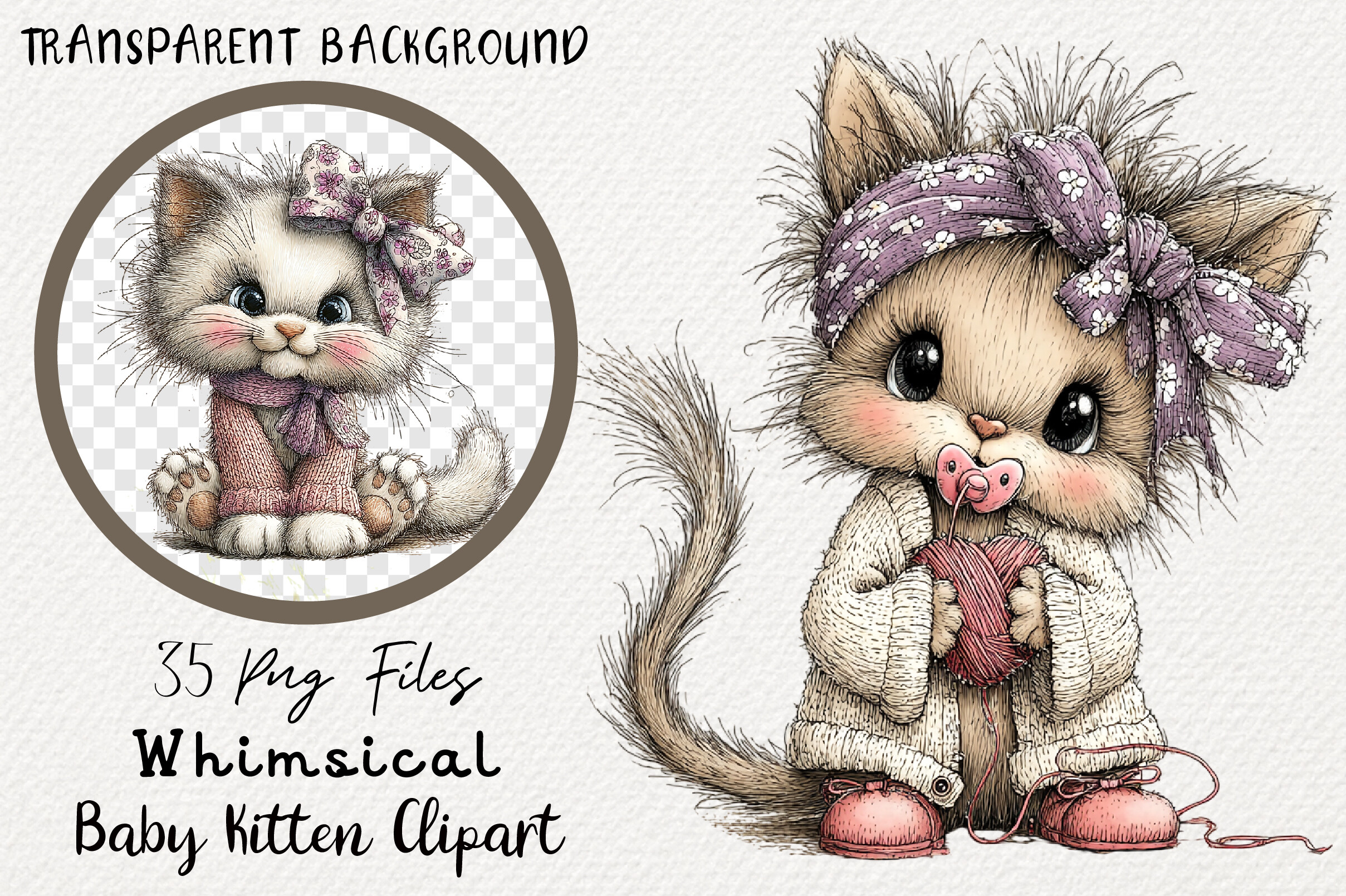 Whimsical Baby Kitten Clipart Bundle
