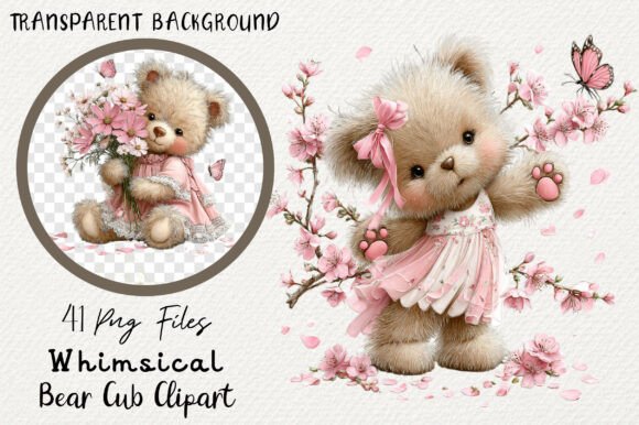 Whimsical Bear Cub Clipart Bundle
