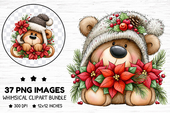 Whimsical Christmas Bear Clipart Bundle