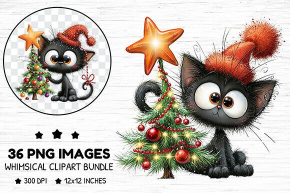 Whimsical Christmas Cat Clipart Bundle