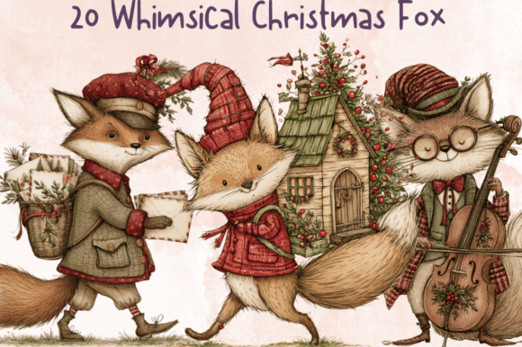 Whimsical Christmas Fox Clipart