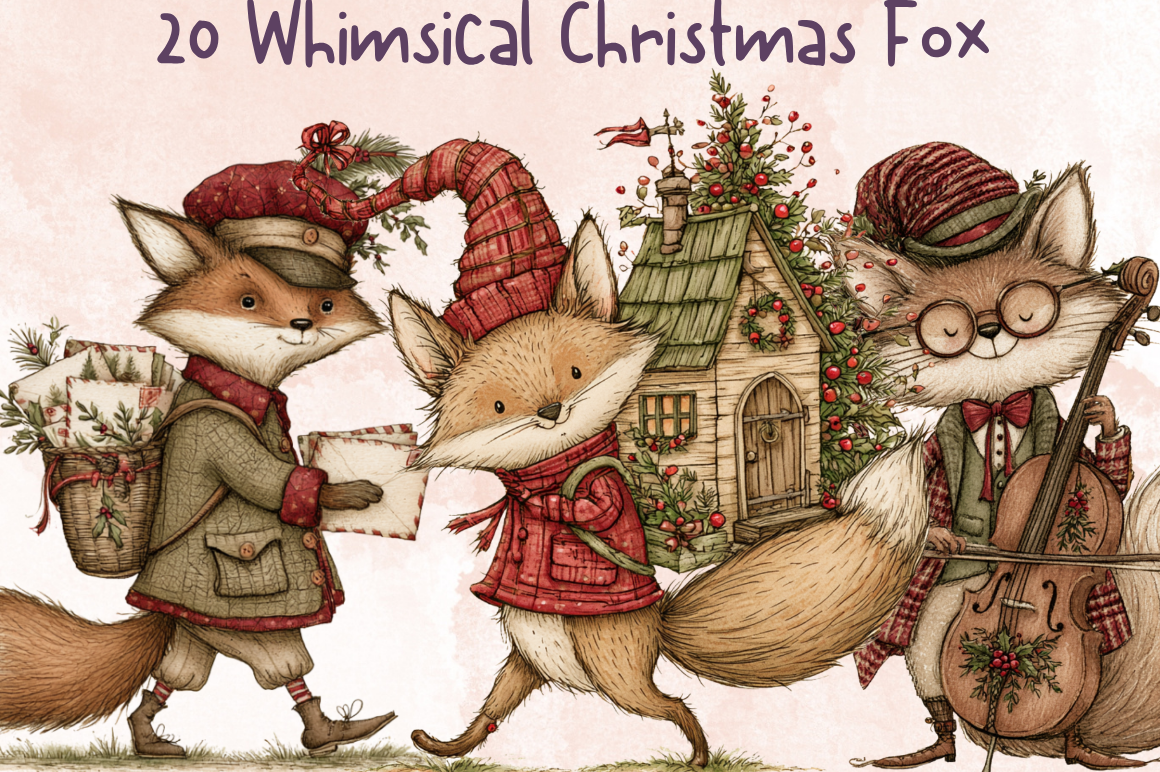 Whimsical Christmas Fox Clipart