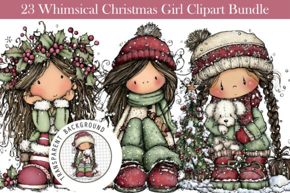 Whimsical Christmas Girl Clipart Bundle