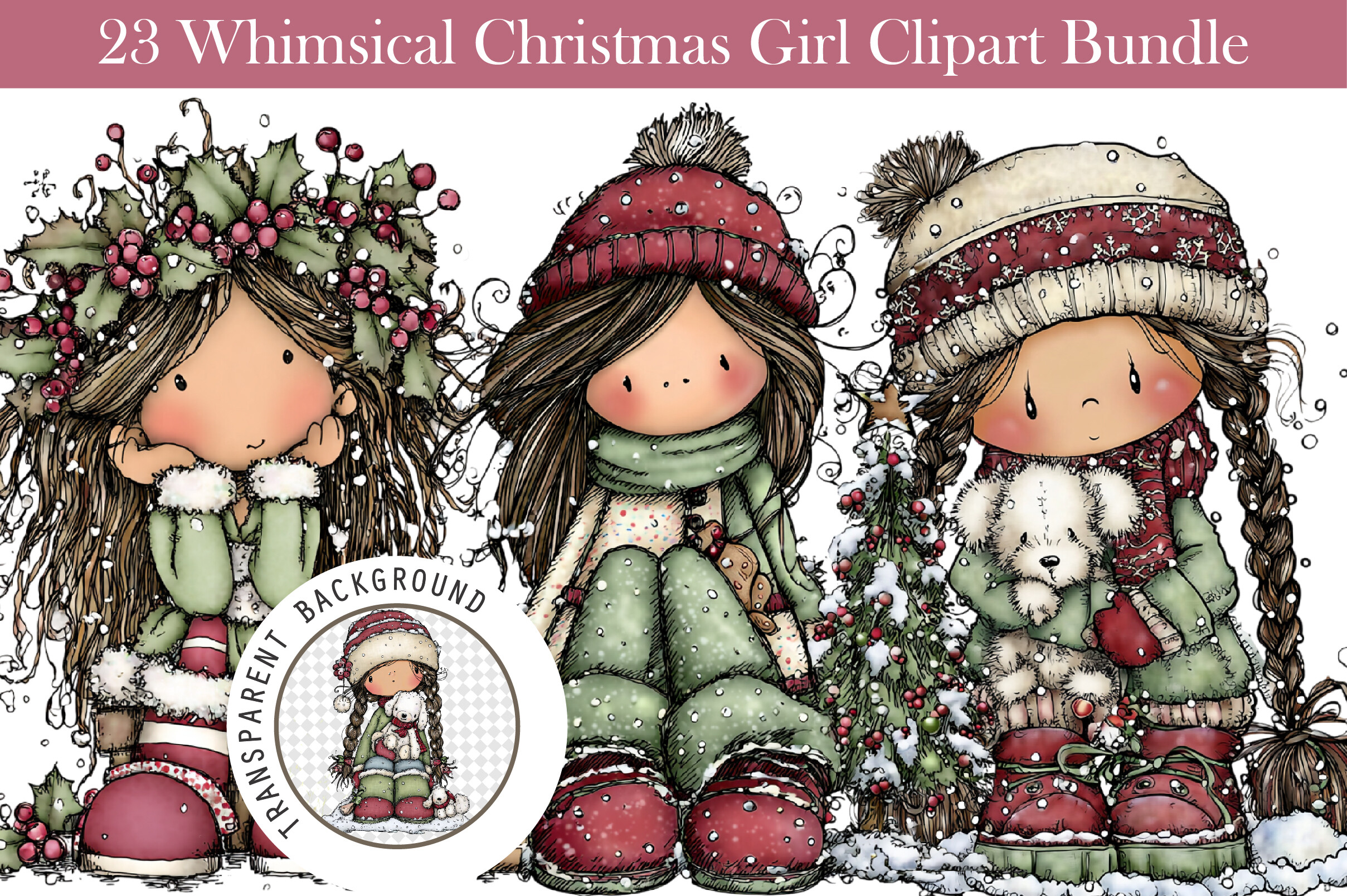 Whimsical Christmas Girl Clipart Bundle