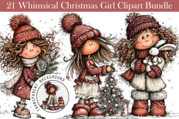 Whimsical Christmas Girl Clipart Bundle