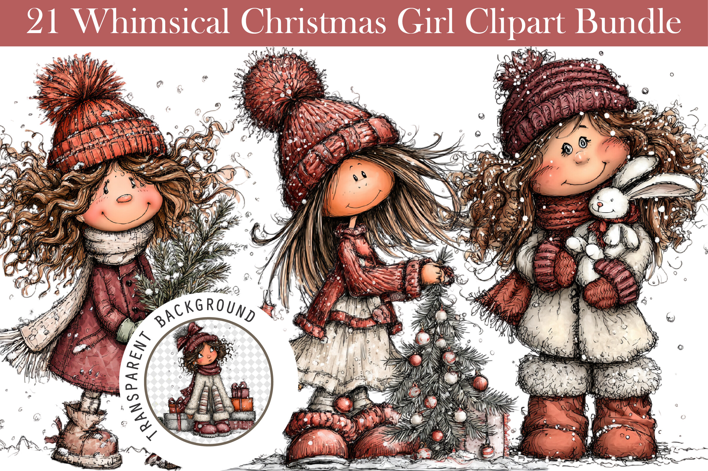 Whimsical Christmas Girl Clipart Bundle
