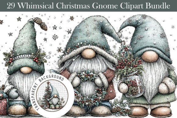 Whimsical Christmas Gnome Clipart Bundle