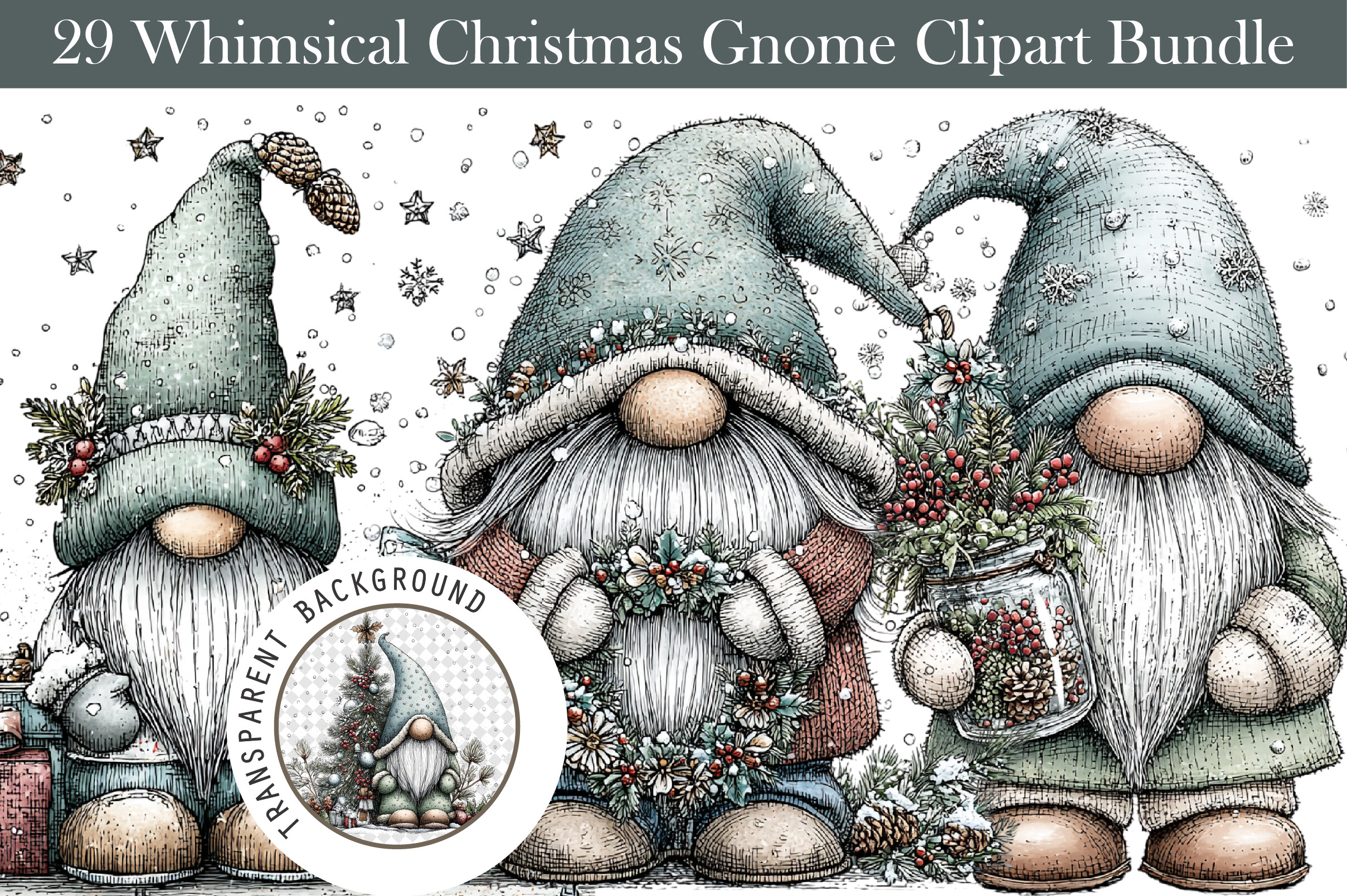 Whimsical Christmas Gnome Clipart Bundle