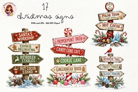Whimsical Christmas Signs Clipart