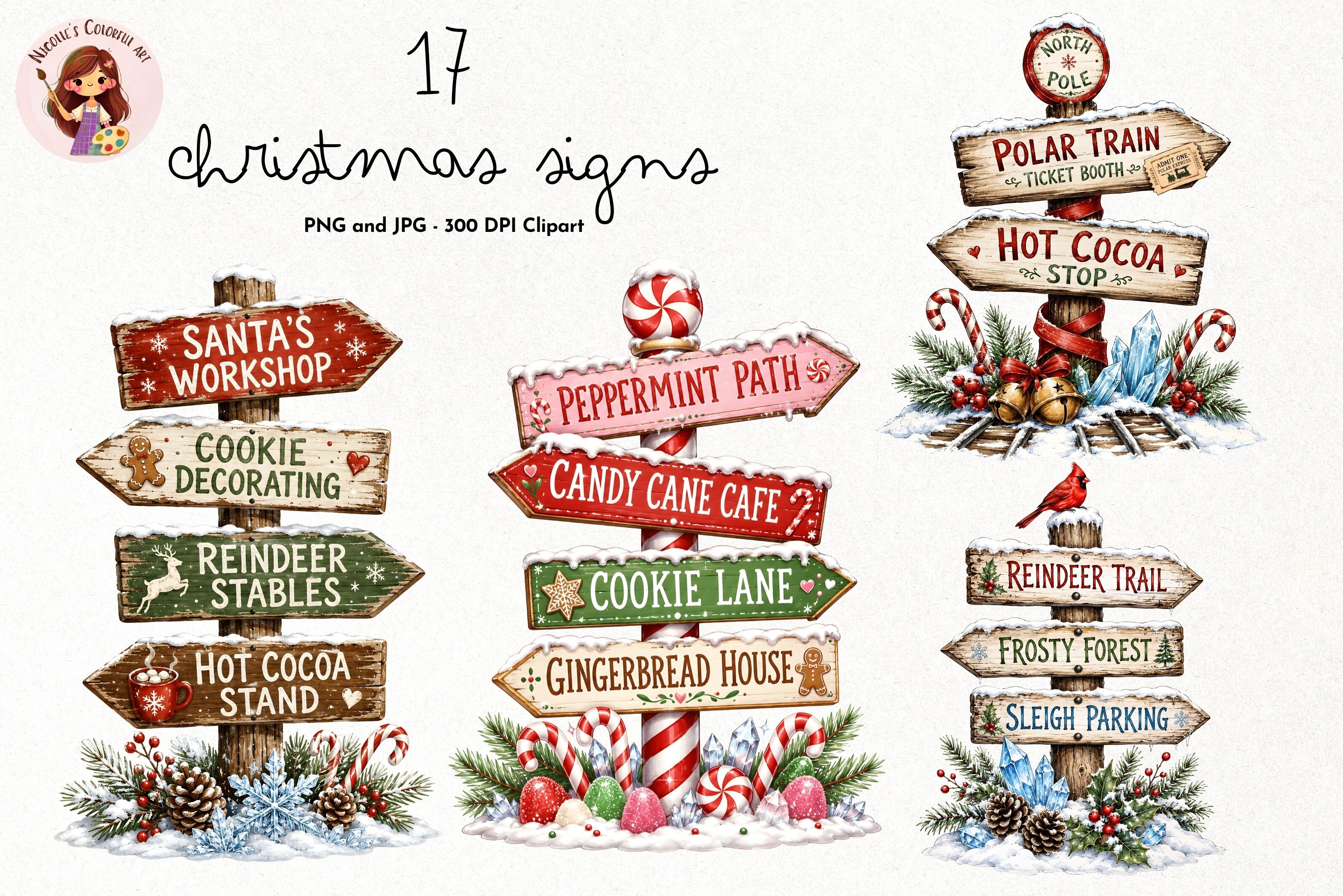 Whimsical Christmas Signs Clipart