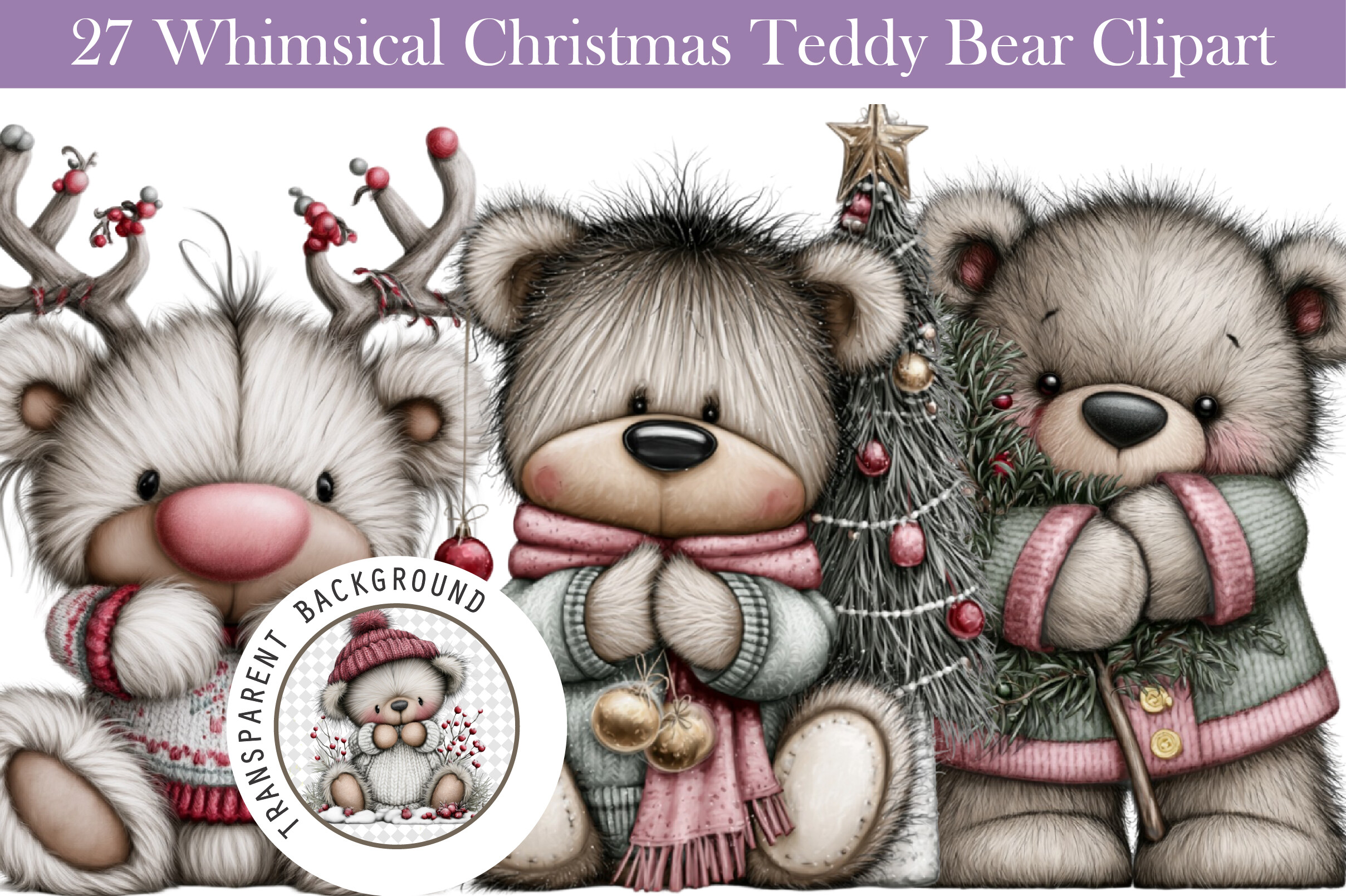Whimsical Christmas Teddy Bear Clipart
