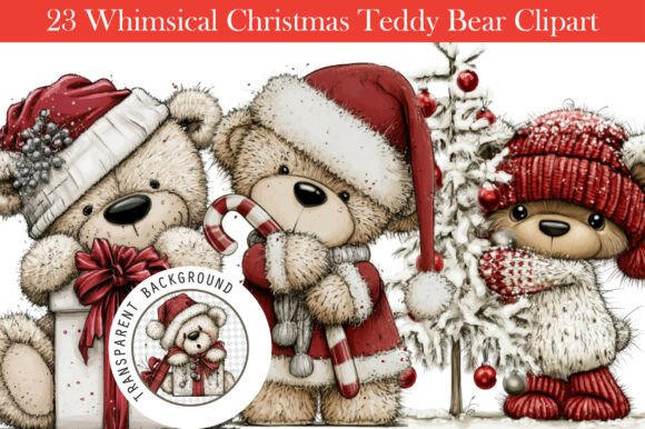 Whimsical Christmas Teddy Bear Clipart