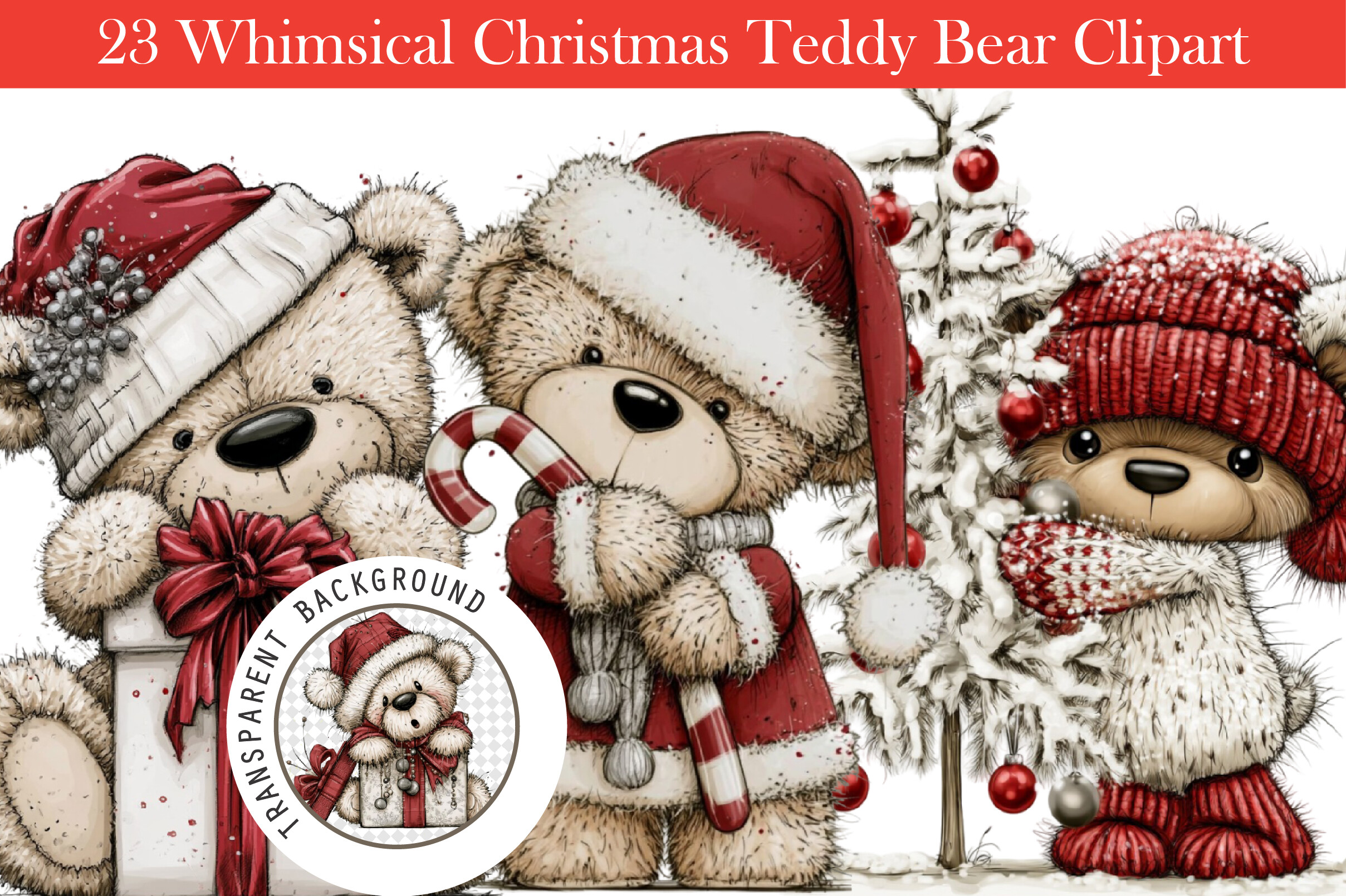 Whimsical Christmas Teddy Bear Clipart