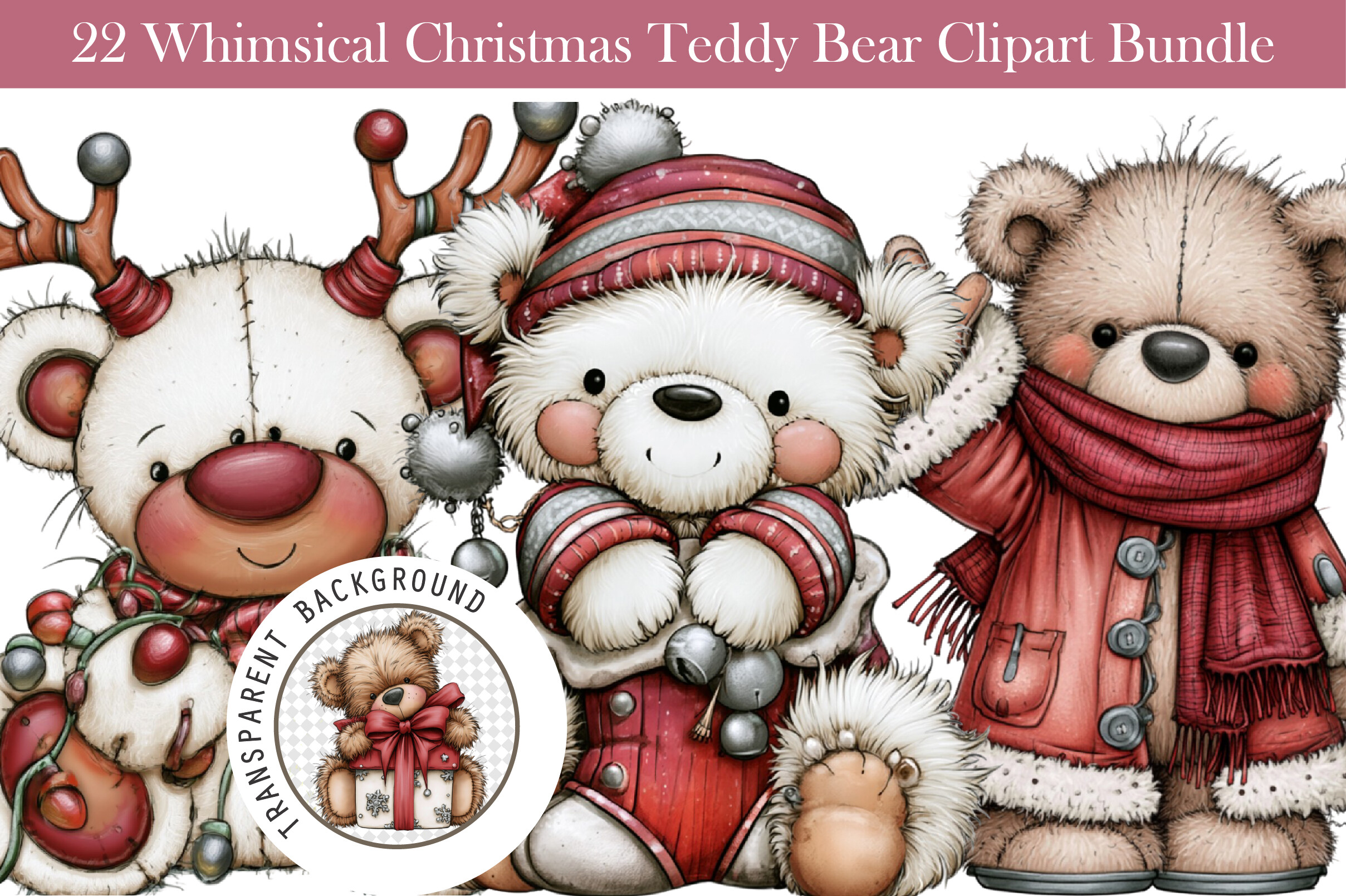 Whimsical Christmas Teddy Bear Clipart