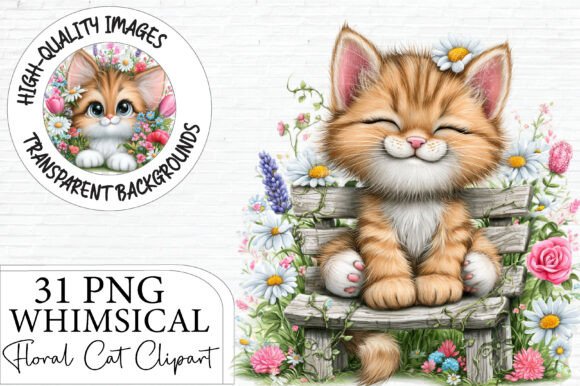 Whimsical Floral Cat Clipart Bundle