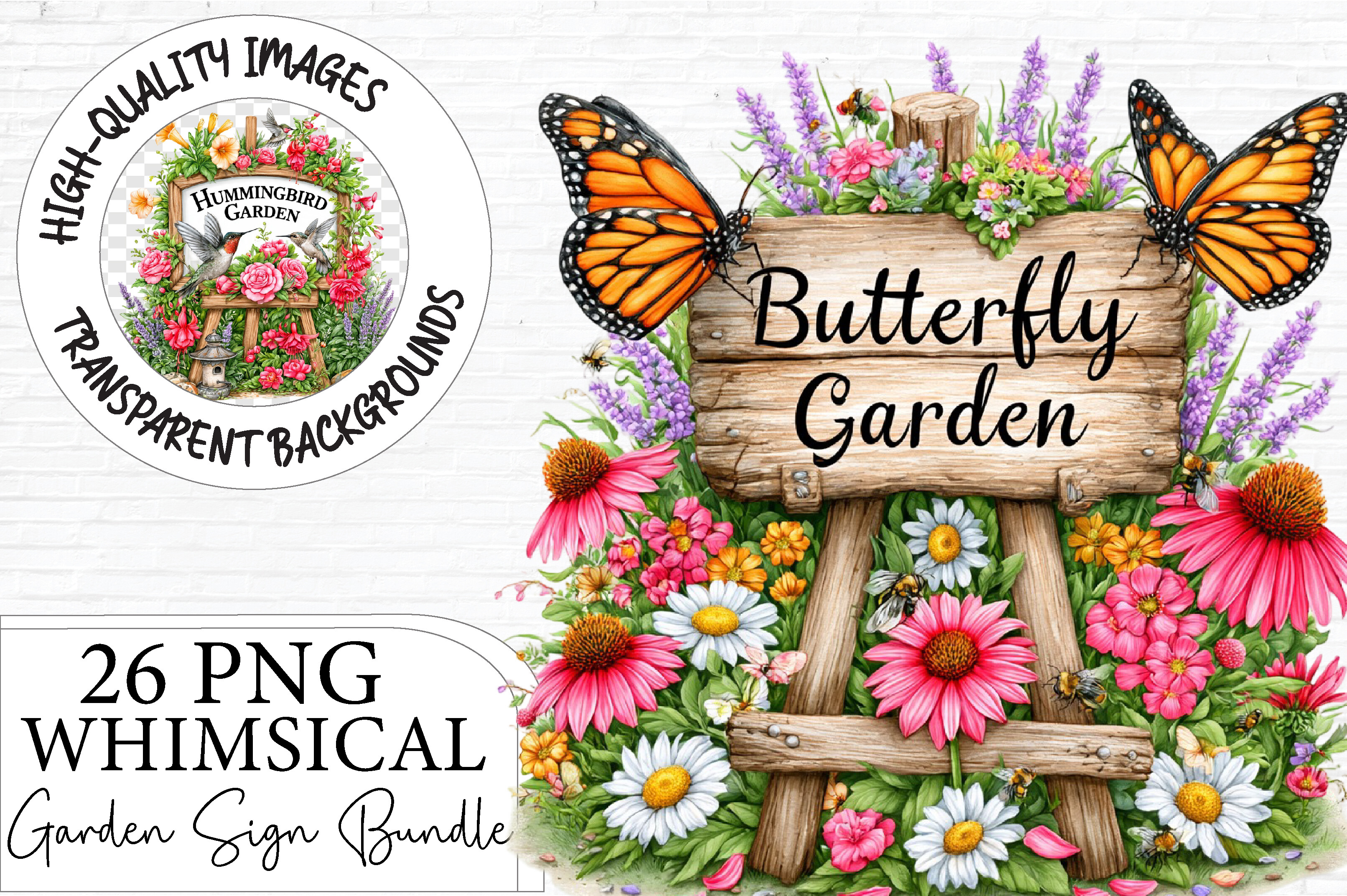 Whimsical Garden Sign Clipart Bundle