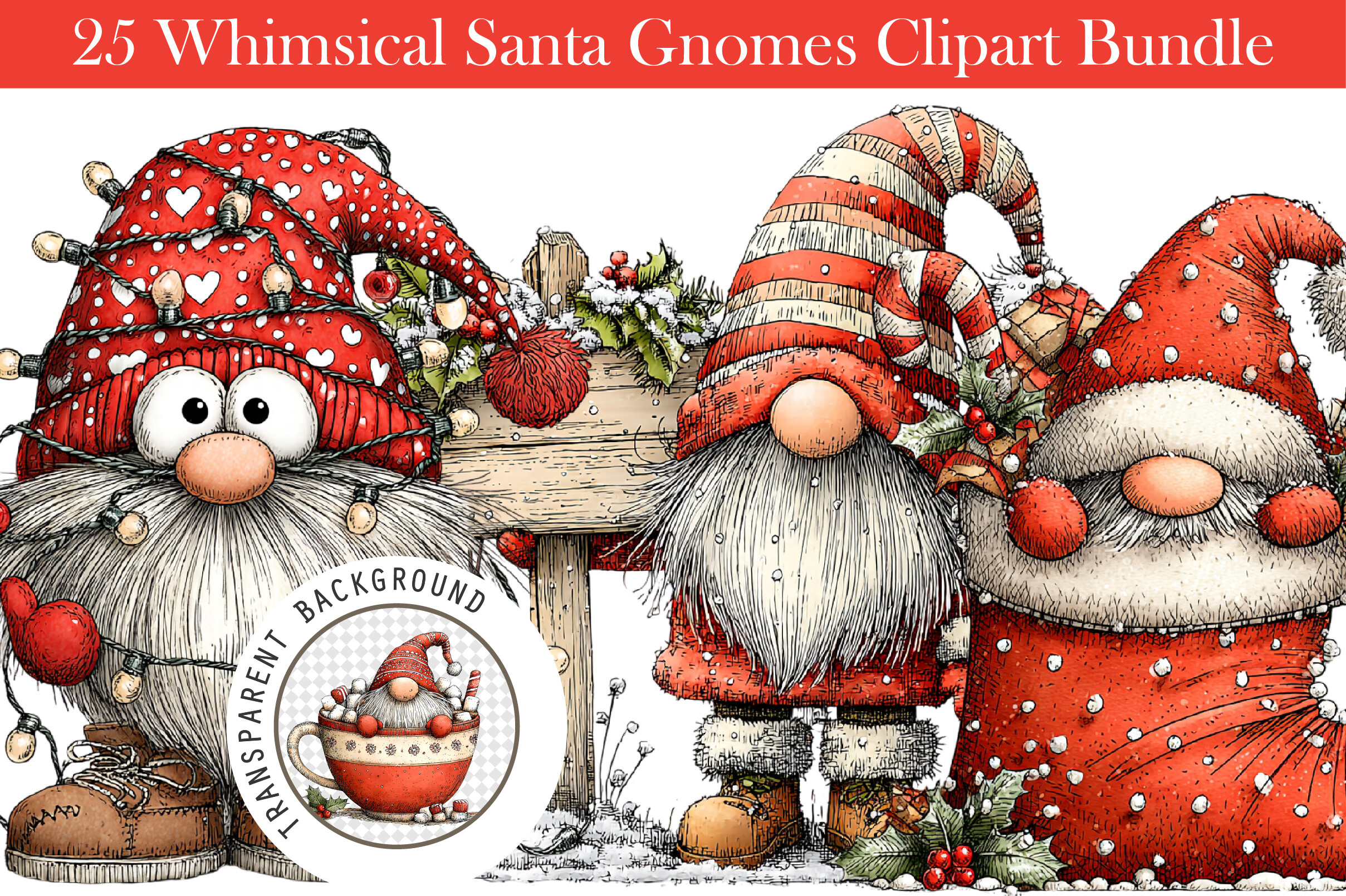 Whimsical Santa Gnomes Clipart Bundle