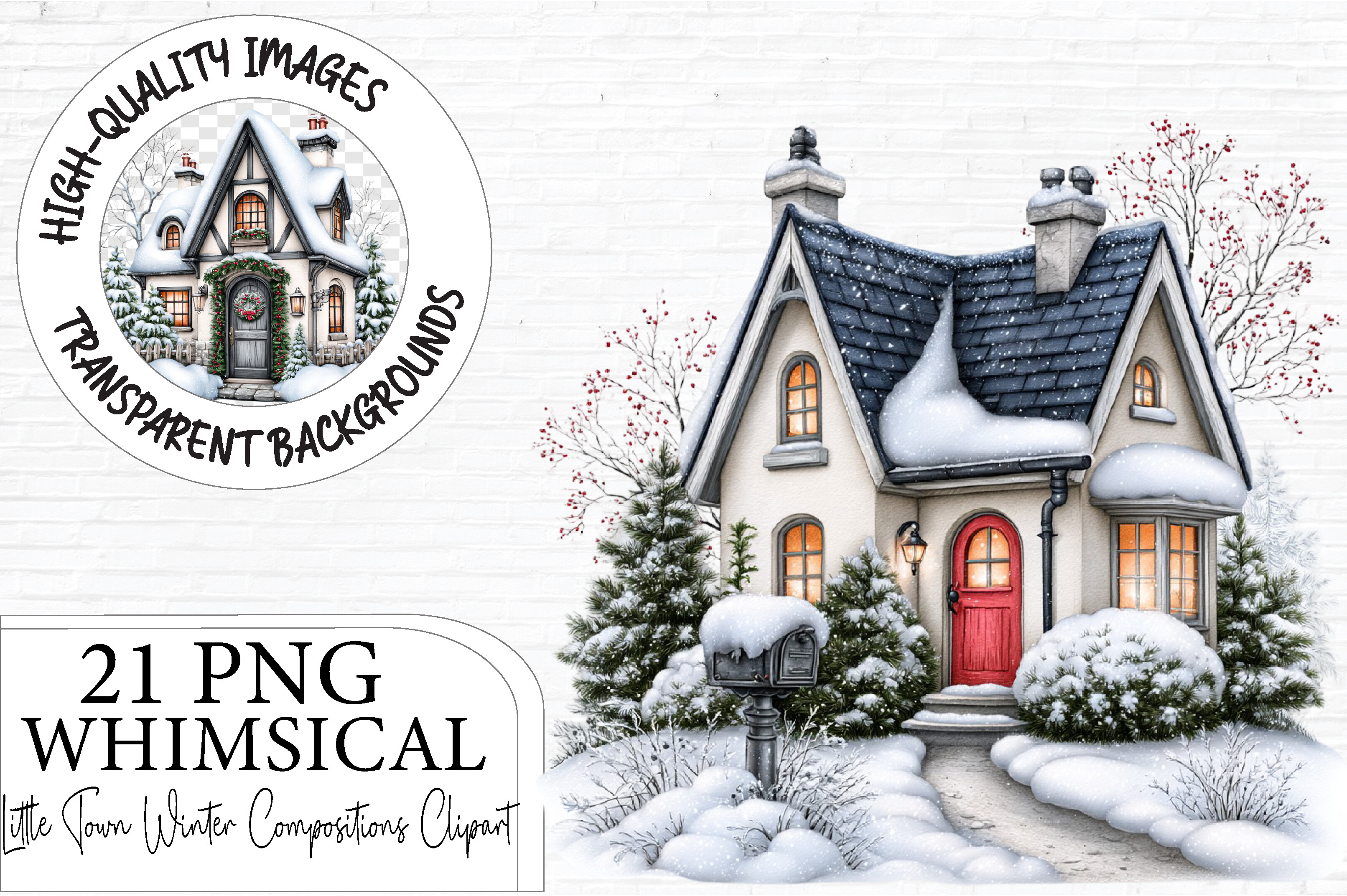 Winter Snowy Cottage House Clipart