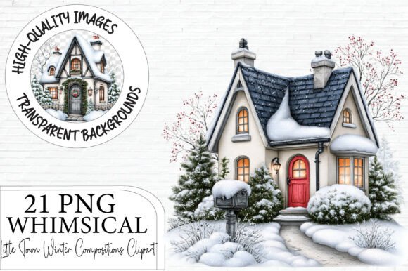 Winter Snowy Cottage House Clipart