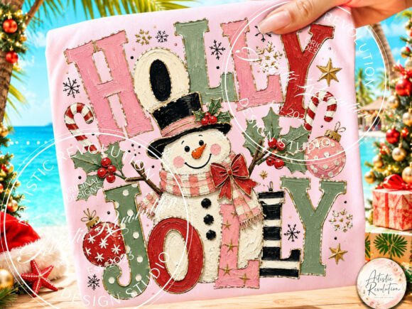 Retro Christmas Snowman Holly Jolly PNG