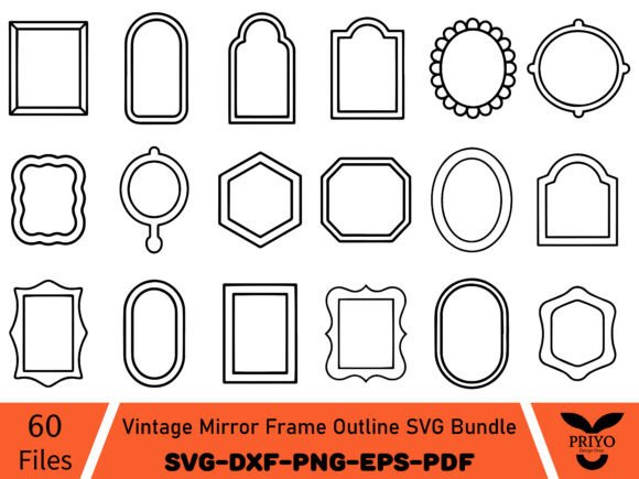 Vintage Mirror Frame Outline SVG Bundle