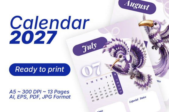 2027 Royal Fantasy Calendar A5 Printable