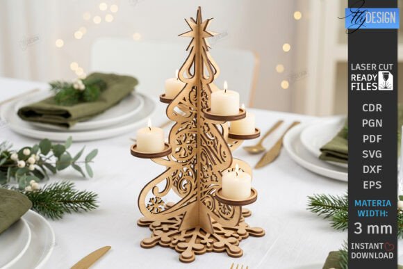 3D Christmas Candle Holder Laser Cut (Design 2) laser cut file