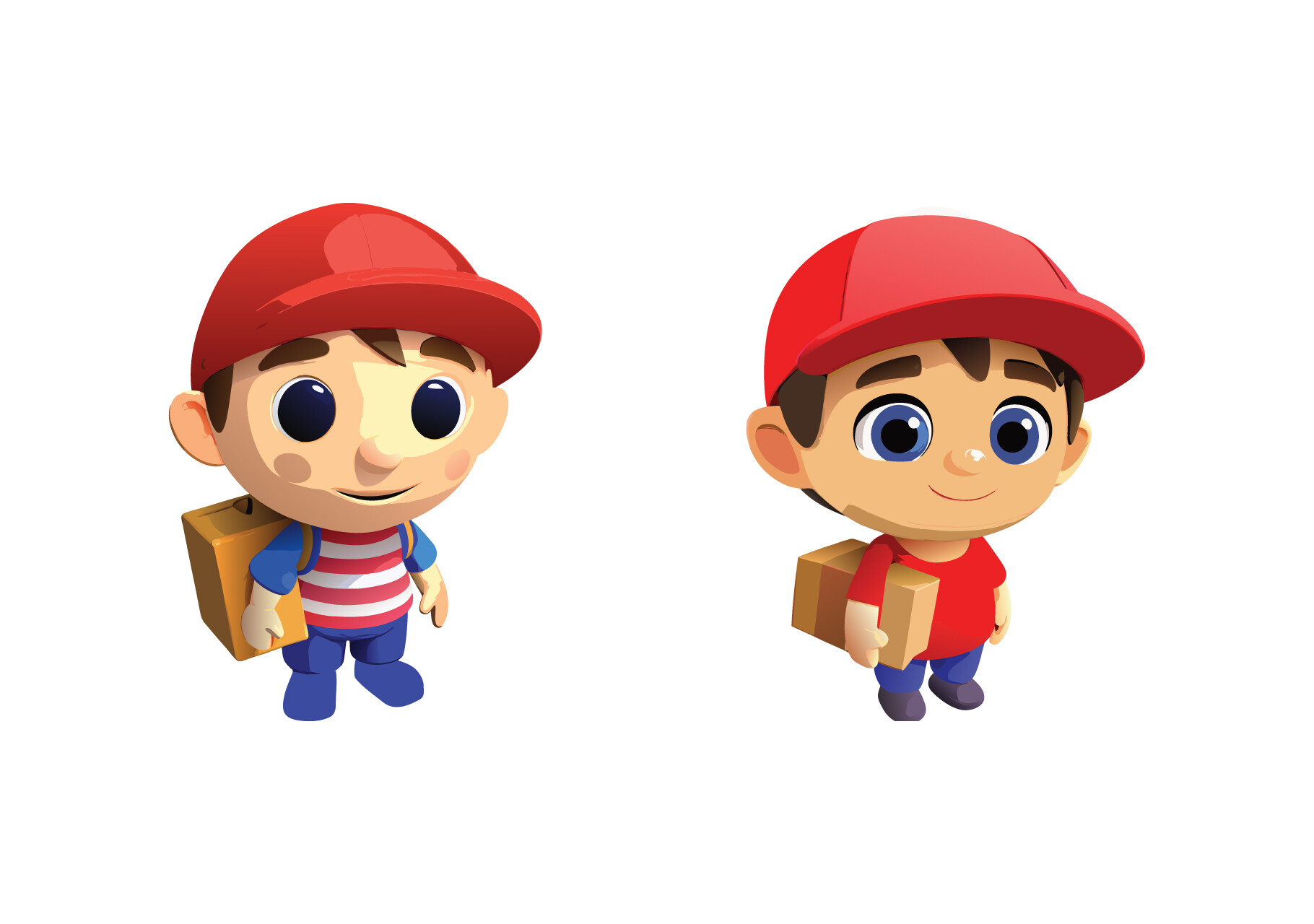 3D Little Boy with Red Cap Carrying Pack