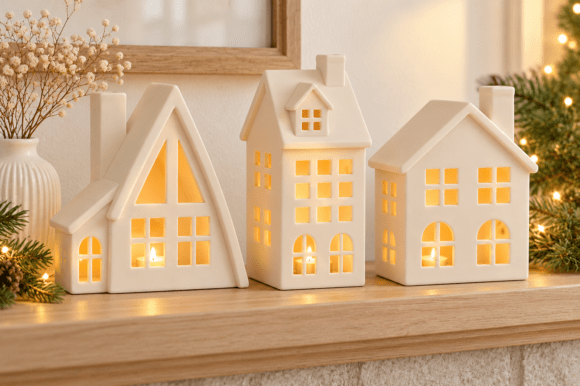 3D Print STL Christmas House Lantern Set - 3 Printable Winter Village Lanterns - Image 2