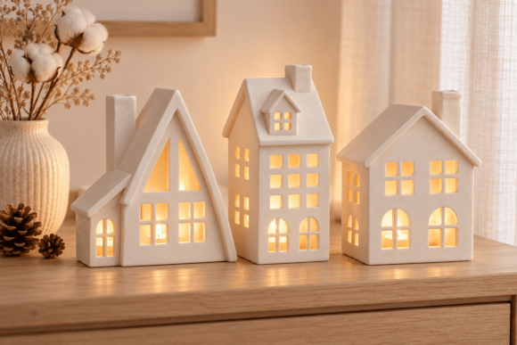 3D Print STL Christmas House Lantern Set - 3 Printable Winter Village Lanterns - Image 4