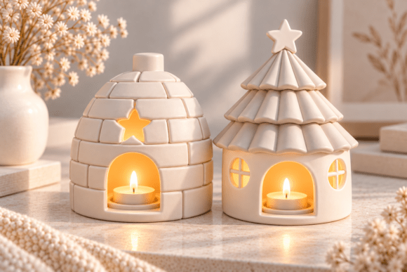 3D STL Christmas Candle House Set - 2 Festive Tealight Holders for 3D Printing - Image 3